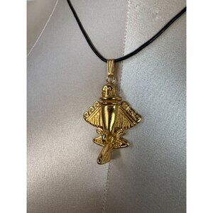 24k Gold Plated Golden Jet Pendant Necklace Handmade In Columbia With Certificat
